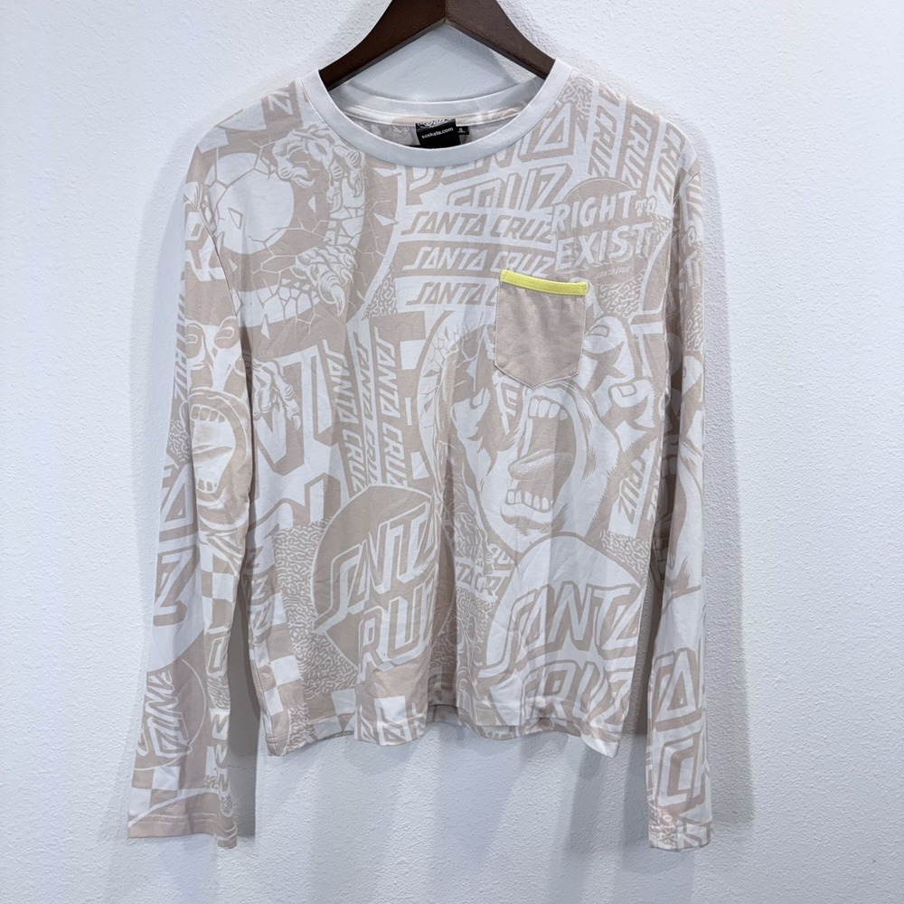 Santa Cruz Skateboards Screaming Hand AOP Shirt Womens Small Long Sleeve Pocket